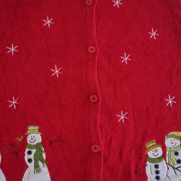 Vintage Breckenridge Red Snowflake Snowman Embroidered Holiday Vest Christmas L - Picture 6 of 7
